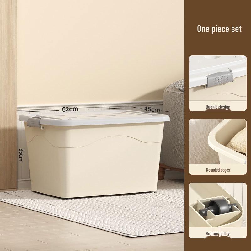 Extra Large Cream Storage Box for Books, Clothes, Quilts - Household Organization
