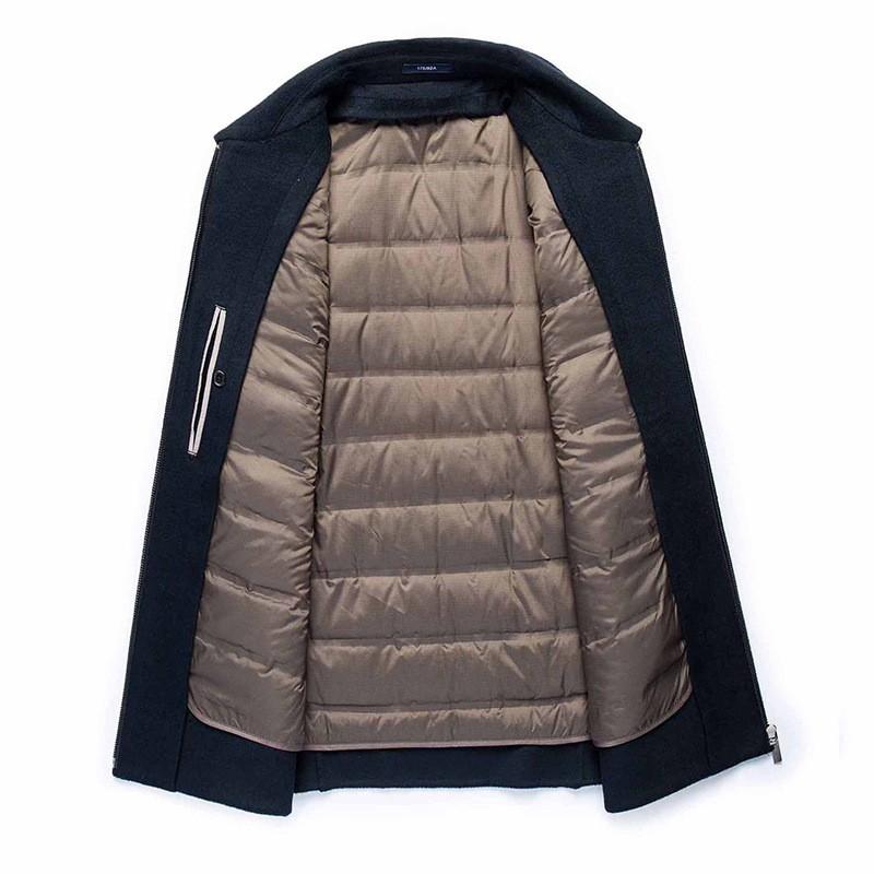 Mens Wool Blend Overcoat With Removable Down Inner Liner Slim Fit Turn-Down Collar Jacket Winter Business Casual Wear
