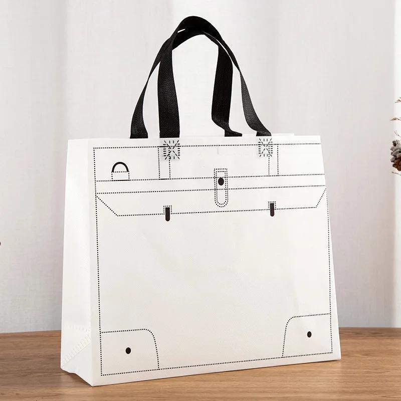 10PCS Rose Printing Packaging Shopping Bag Handle Waterproof Non Woven Fabric Gift Bags Black Clothing Store HandBag