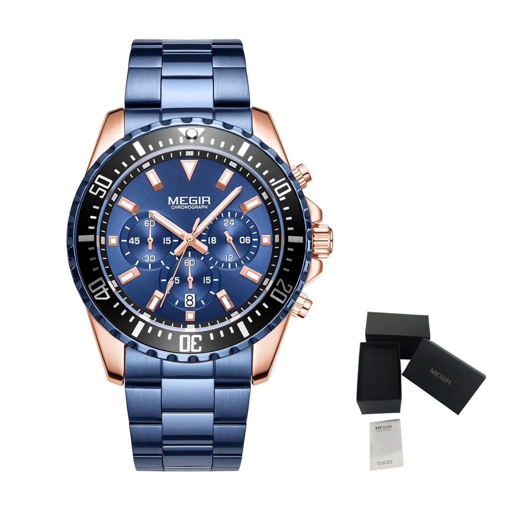 MEGIR Business Watches Men Luxury Quartz Luminous Wristwatch Waterproof Stainless Steel Chronograph Clock Date Reloj Hombre 2064