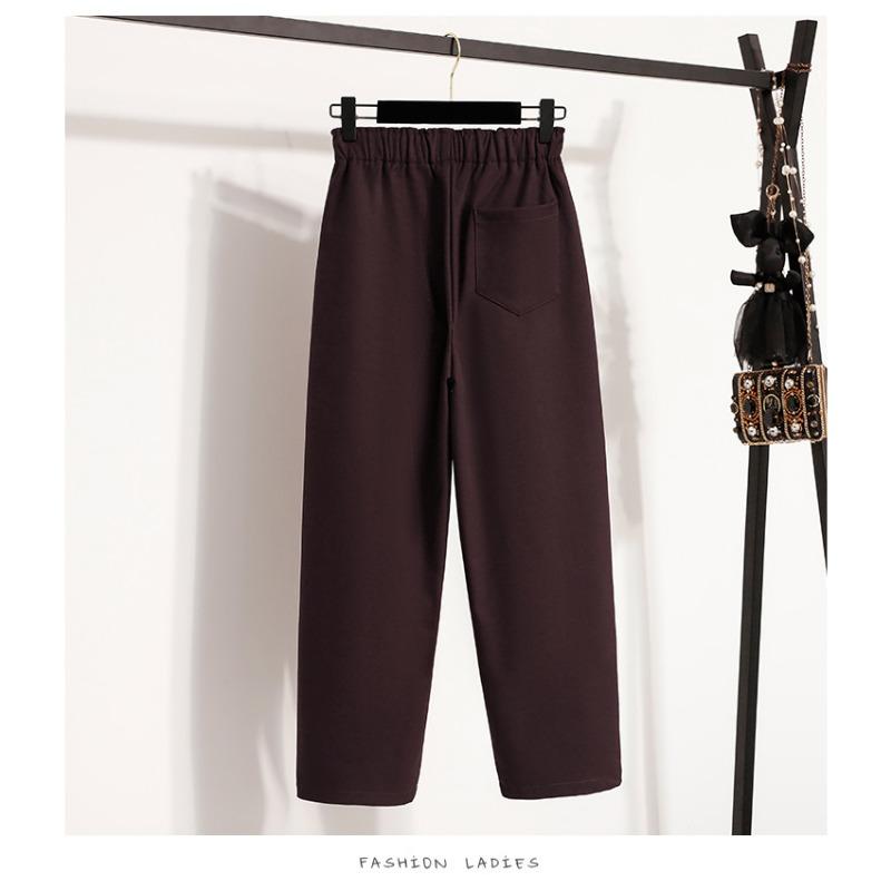 DIMANAF 2025 Autumn Winter Women Plus Size Pants Thick Casual Lady Long Pants Flocking Oversized Loose Bottoms