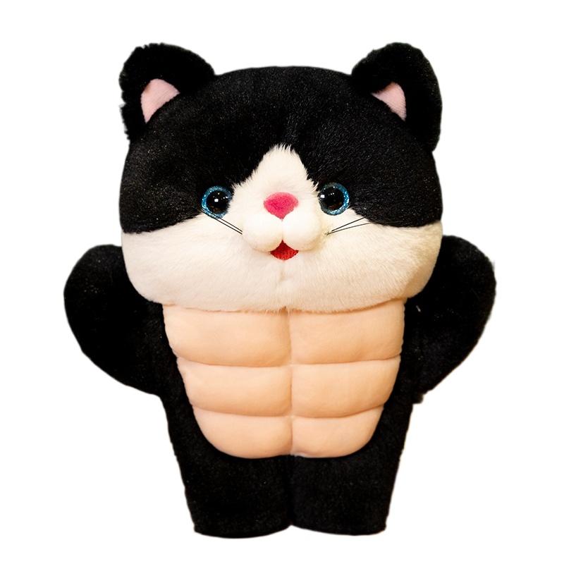 30CM Cartoon Anime Fitness Muscle Cat Dolls Kawaii Abdominal Muscle Cats Stuffed Plush Toys Children s Handmade Dolls Cute Gifts 30cm чёрный