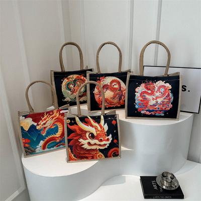 Korean Style Canvas Bag for Women In Spring New Style Ethnic Style Dragon Cartoon Print Student Casual Trendy Handbag