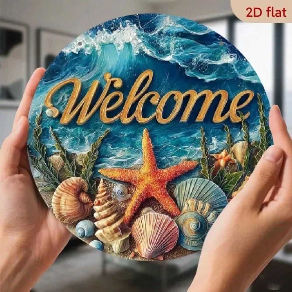 Ocean Themed Metal Art Starfish Wall Decor Sea Beach Scene 20x20
