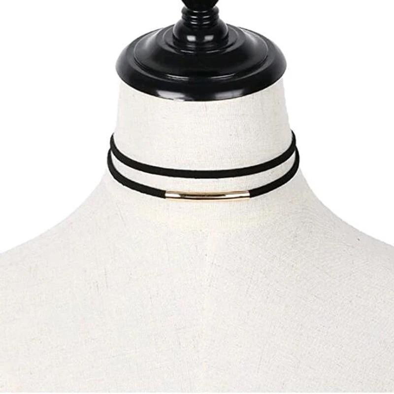 Simple Boho Double Layer Choker Necklaces Adjustable Black Velvet Choker Necklace for Women and Teens Girls золотой