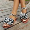 Fashion Large Bowknot Decor Suede Leopard Print Sandals Summer New Flat Heel Casual Rome Shoes Fashion Soft Sole Non-slip Beach Sandals