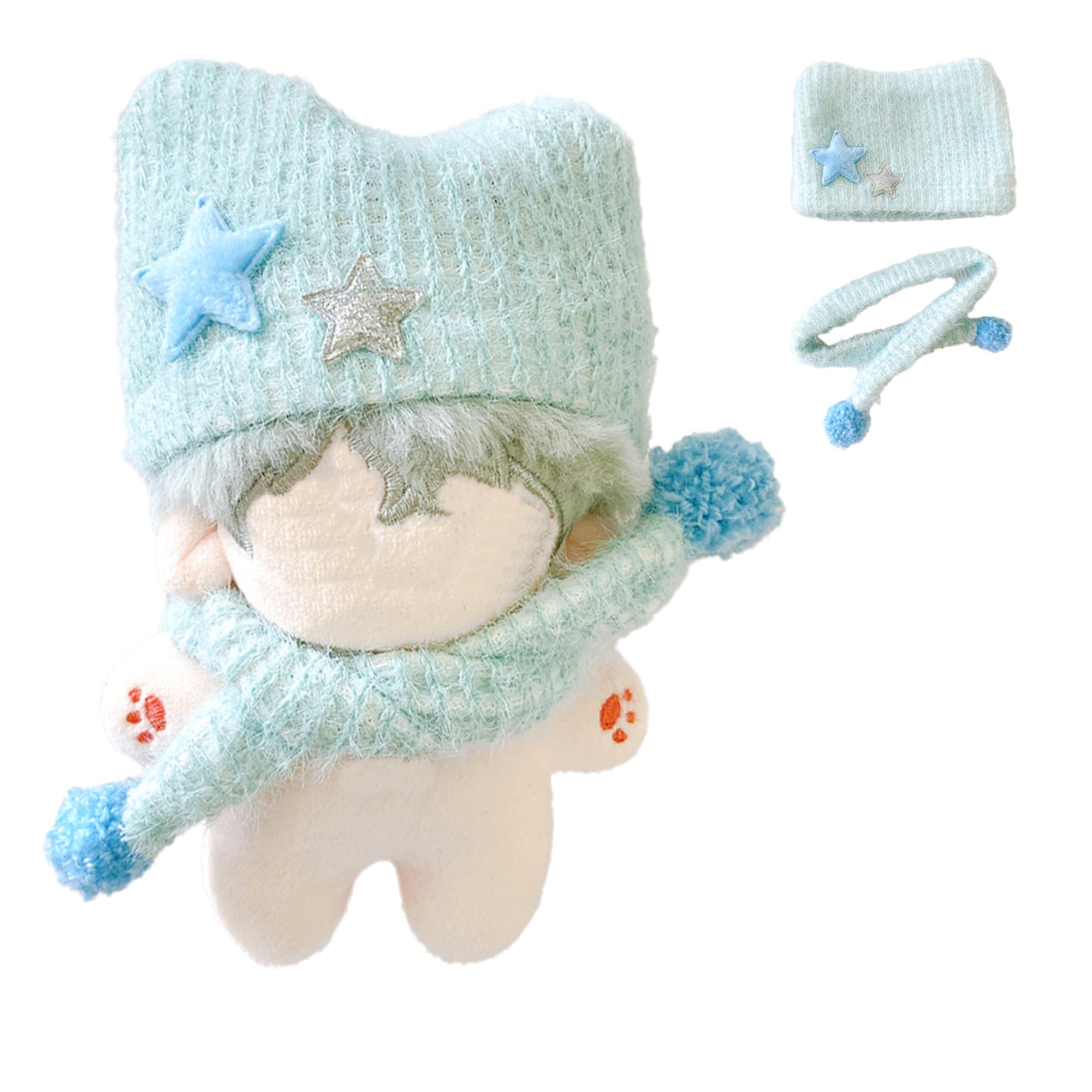 

Cat Ear Knit Hat & Scarf Set for Plush Toys (10cm), Blue, Used