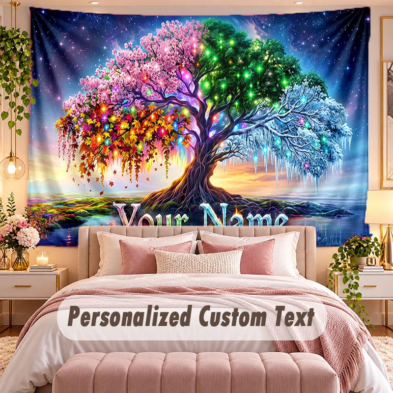 Baum des Lebens (261) Themen-Wandteppich, individuell mit Namen und Text, personalisierter Hänge-Wandteppich für Schlafzimmer, Wohnzimmer-Dekoration