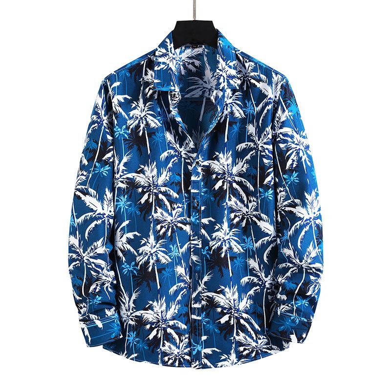 Camisa de otoño para hombre, estilo Hong Kong, informal, de talla grande, con estampado floral, de manga larga