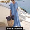Fashion Autumn Winter Solid Color Print Long Sleeve V-Neck Casual Dresses
