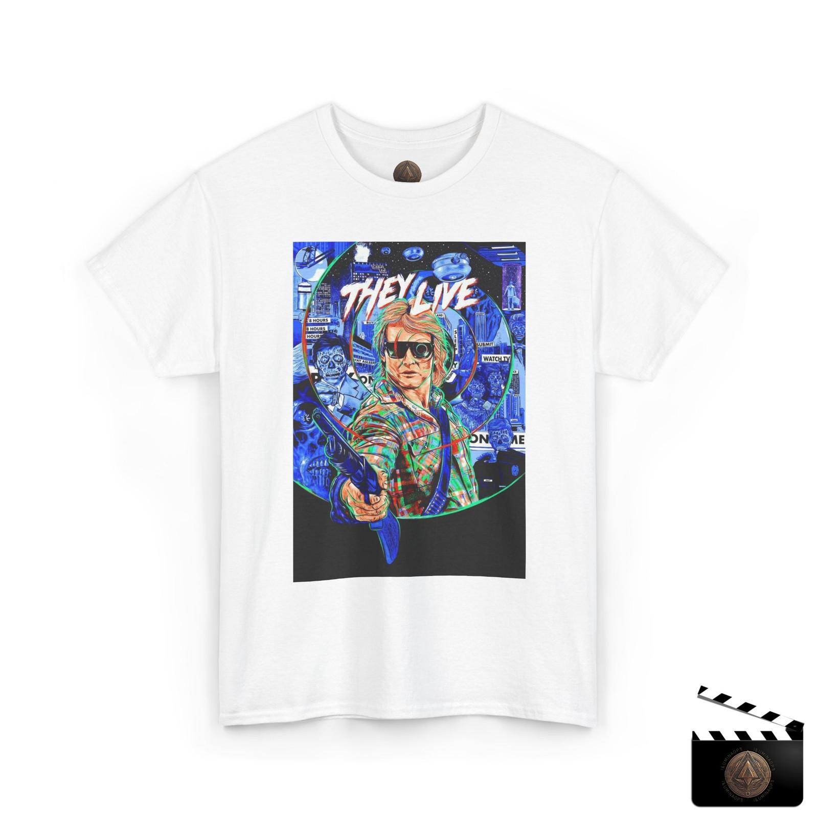 Футболка They Live, Унисекс, Ретро 80-х, Кинофутболка, Психоделическая Рубашка S разноцветный