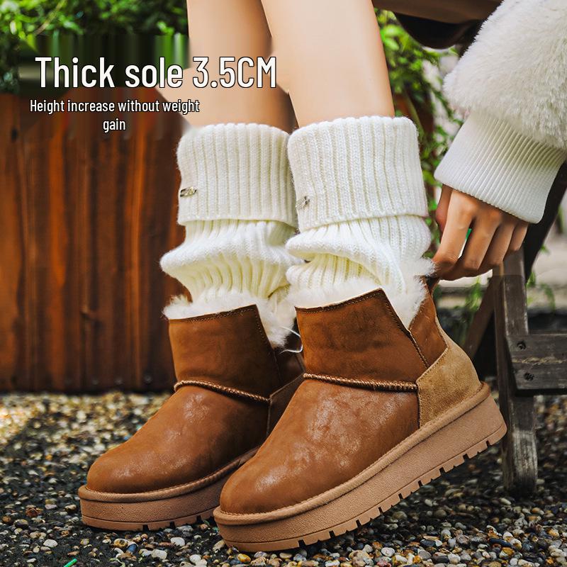 Women's Waterproof Sheepskin Snow Boots - Short, Thick-Soled, Fleece-Lined, Winter 2025