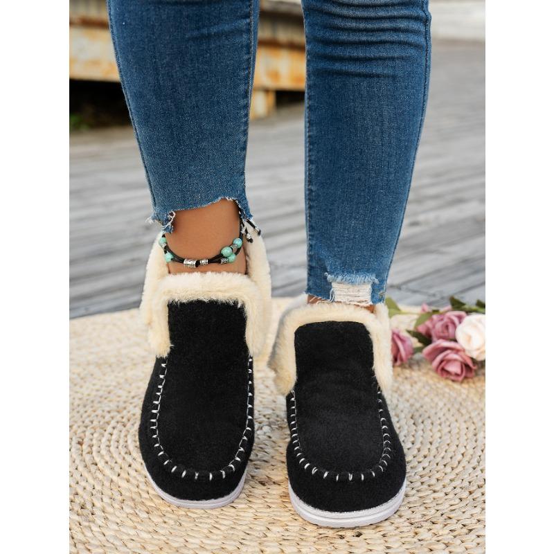 Large Size New Winter Women's Cotton Shoes, Piled and Thickened Rough Edge Warm Flat Cotton Shoes