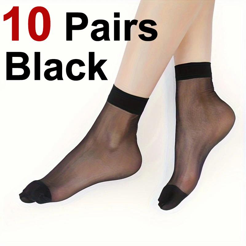 10 Pairs Women Transparent Thin Silk Stockings Summer Breathable Soft Comfortable Black Skin Tone Wear-Resistant Casual Socks