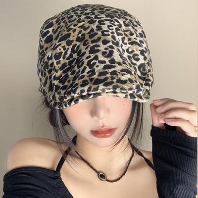 American Retro Hat Female Spice Girl Leopard Print Forward Hat Autumn Thin Niche Design Sense Fashion Duck Tongue Beret