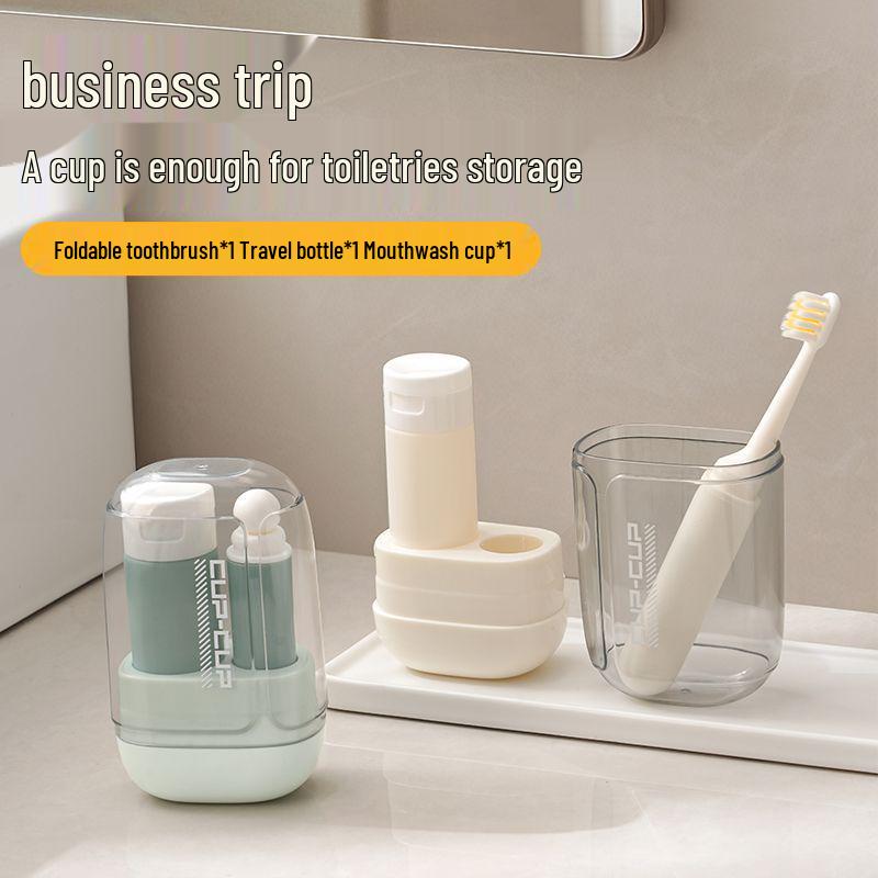 Portable Japanese Travel Wash Set: Folding Toothbrush, Mouthwash Cup & Storage Box