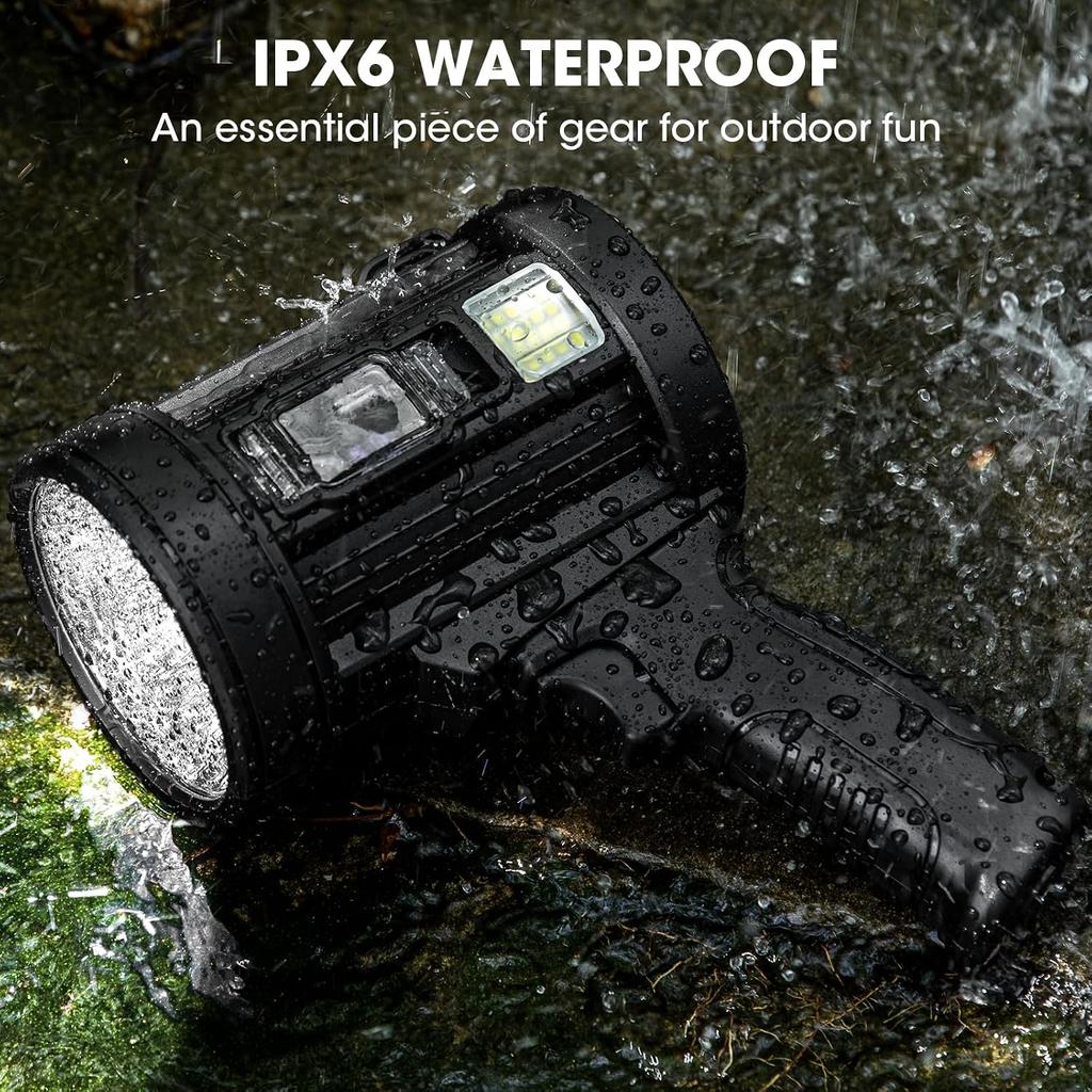Kmivo Rechargeable Spotlight, 2,000,000 Lumens Super Bright Handheld Led Flashlight, Outdoor Spot Light with Cob Light and Solar Panelsfor Boating