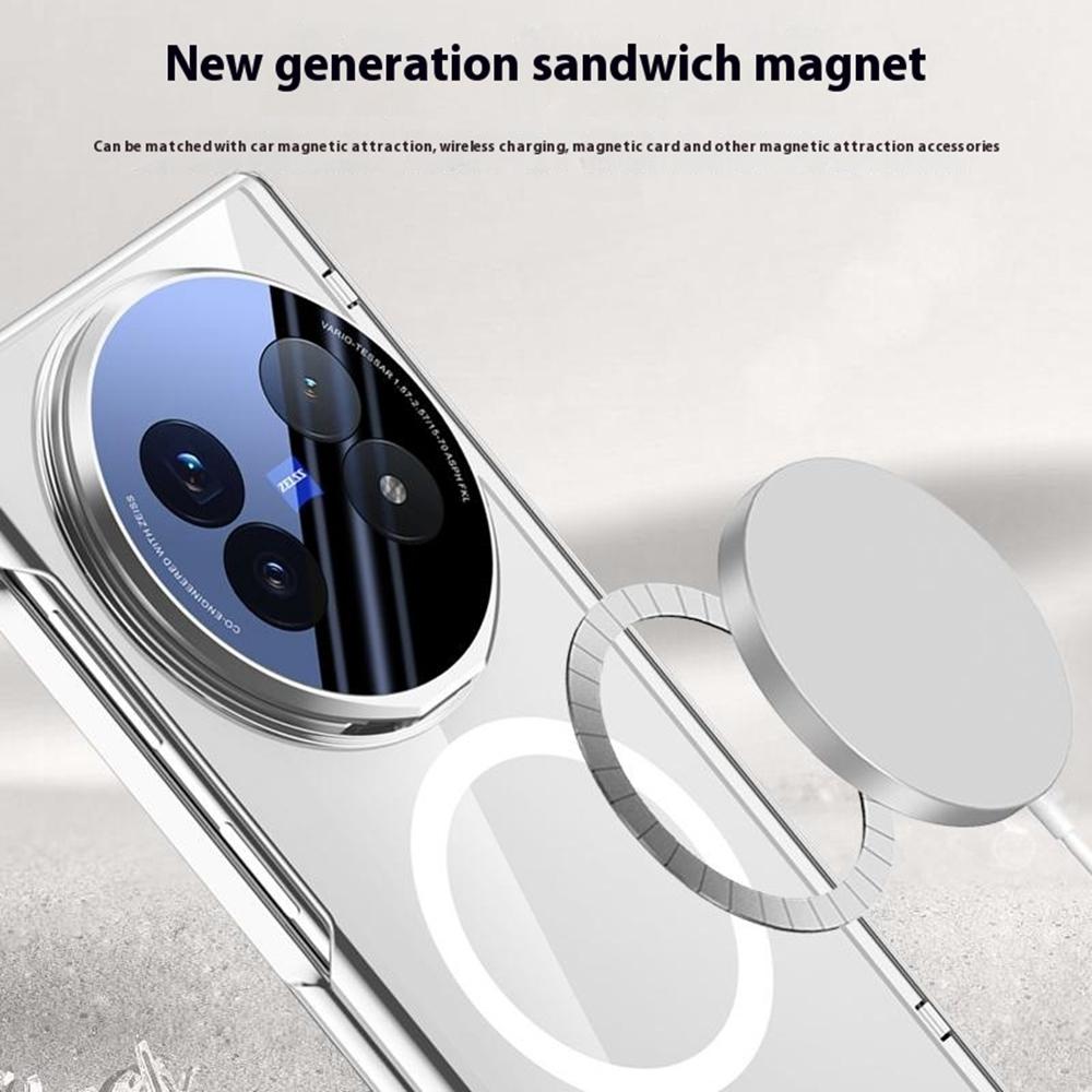 For vivo X Fold5 5G Magnetic Case PC+Acrylic Phone Cover with Anti-Spy Screen Protector,Lens Kickstand