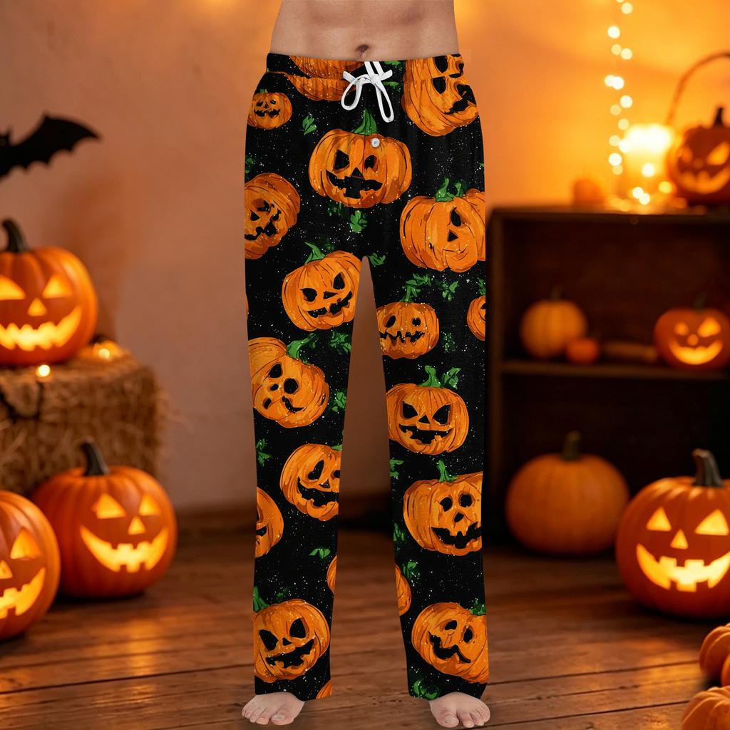 Men's Halloween Print Drawstring Lounge Pants Casual Sleepwear Relaxed Fit Elastic Waistband Soft Fabric