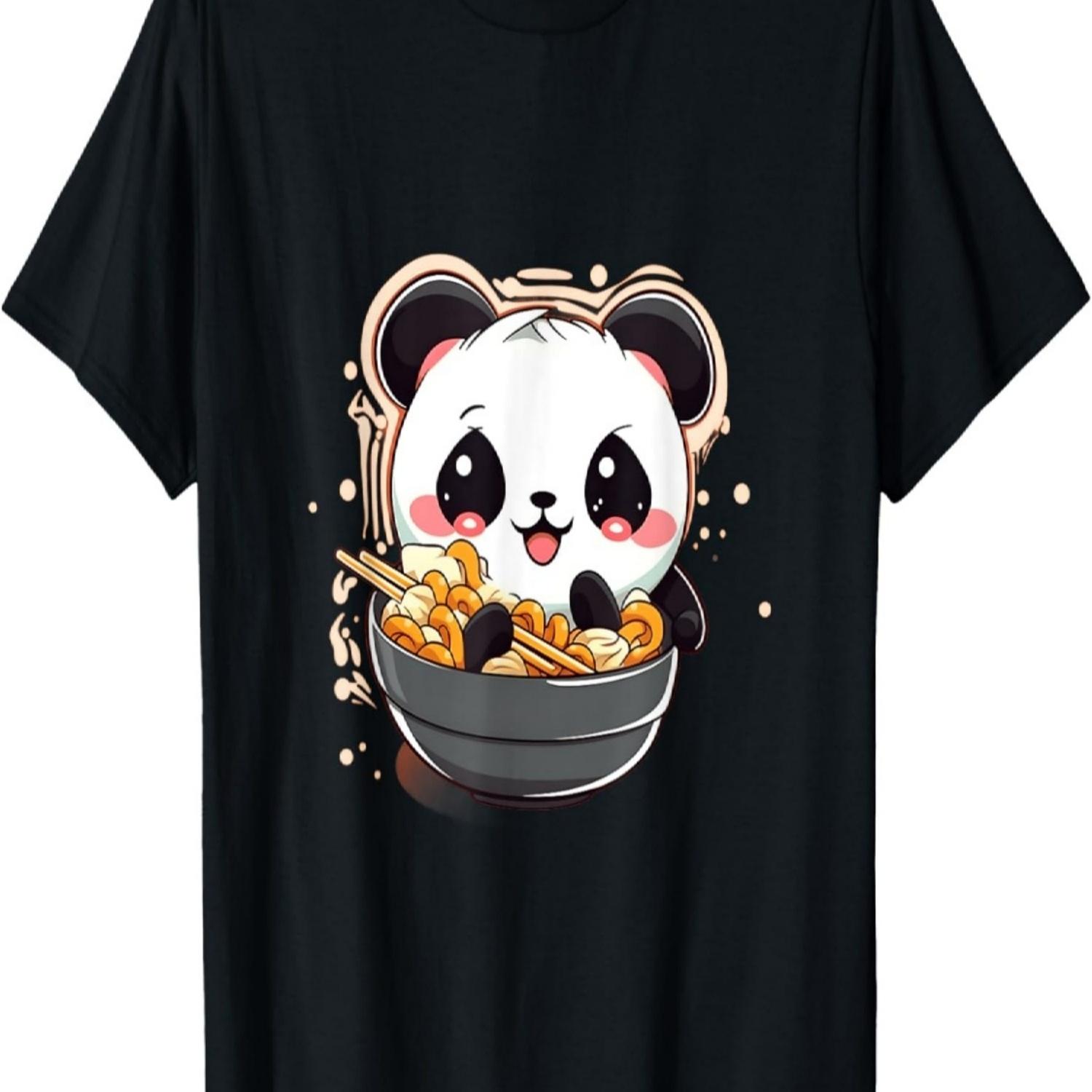Otaku Kawaii Anime Panda Eat Ramen Noodles Cherry Blossom T-Shirt(15) S