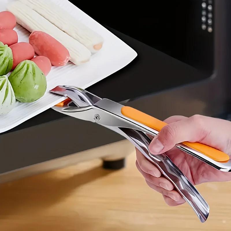 1pc Stainless Steel High-Heat Kitchen Grippers,Anti-Slip Silicone Cooking Claws for Hot Dishes&Bowls,Commercial Kitchen Utensil