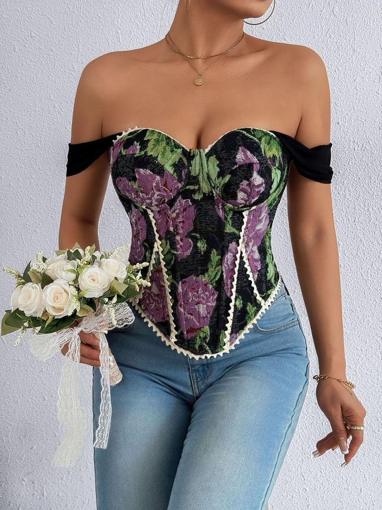 Tao Lina Vintage Print Corset Podkoszulek z Rybim Szkieletem: Damski top bandeau bez rękawów z pięknym tyłem na lato.