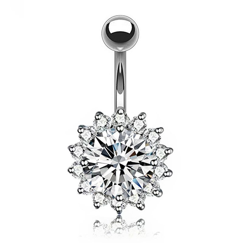 Navel Stud Fashion White Zircon Model Belly Dance Brand New Navel Buckle Piercing Jewelry Anti-Allergy Umbilical Ring