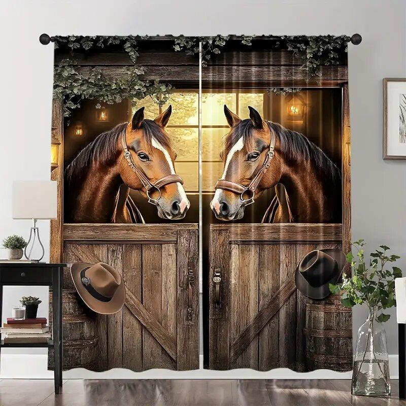 Rural Horse Farm Printed Curtains Suitable Bedrooms Living Rooms Home Decoration Family Curtain Farmhouse Made Of Polyester Washable Room Ready