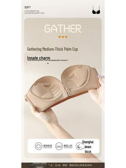 Women's Anti-Slip Push-Up Strapless Bra with Front Buckle and Padded Bandeau for Beautiful Back