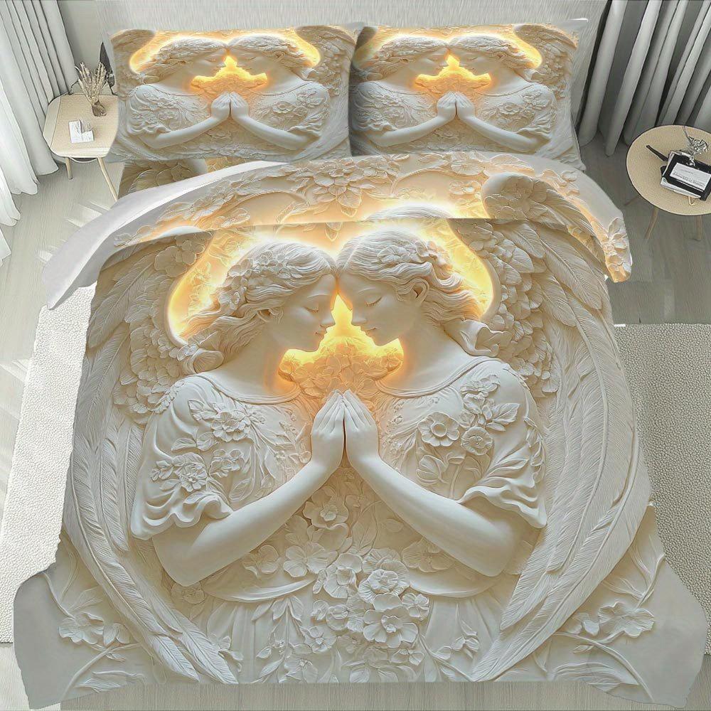 

Lifesmells 2/3 шт. Ангельские Близнецы Ангелы Комплект Пододеяльника Комплект Покрывала для Кровати Ангельские Близнецы Изысканный Постельный Комплект Подарок на Веселое Рождество Duvet Cover Set&EU Single(135x200cm)