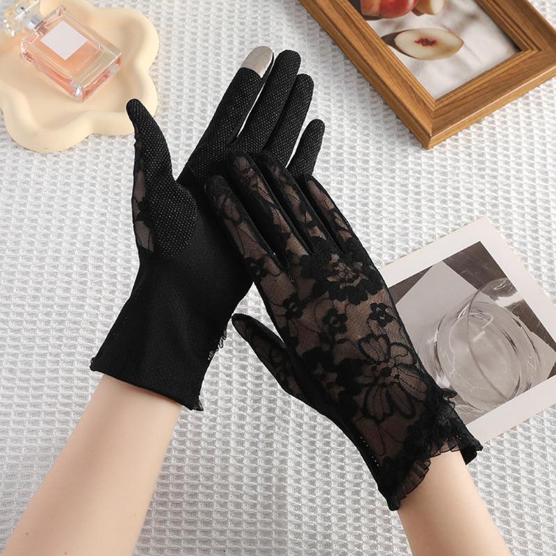 New sunscreen gloves women's spring summer outdoor riding driving lace non-slip bow