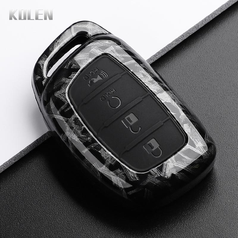 Abs Carbon Fiber Style Car Key Case Cover For Hyundai Ix35 I40 I20 I10 Tucson Elantra Creta Sonata Ioniq Accent Creata Keychain