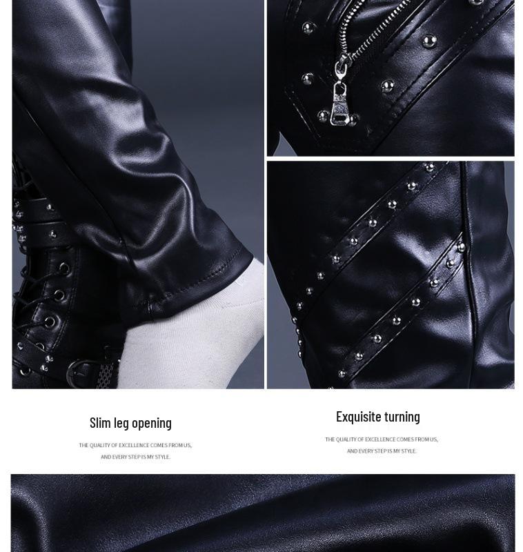 Pánské kožené motorkářské kalhoty slim fit v korejském stylu