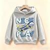 Latest trendy children's hooded sweatshirt with cool skateboard cartoon print, soft everyday children's t-shirt