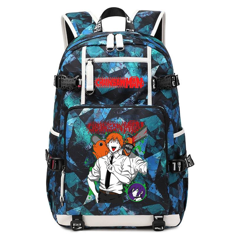 Zaino da Studente con Stampa Anime Motosega Grande Capacità Borsa Scolastica Casual per Bambini Adolescenti