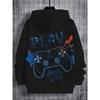 Boys' Black Hoodie with Vibrant Game Console Print - Casual and Comfortable Polyester Blend, Long Sleeves