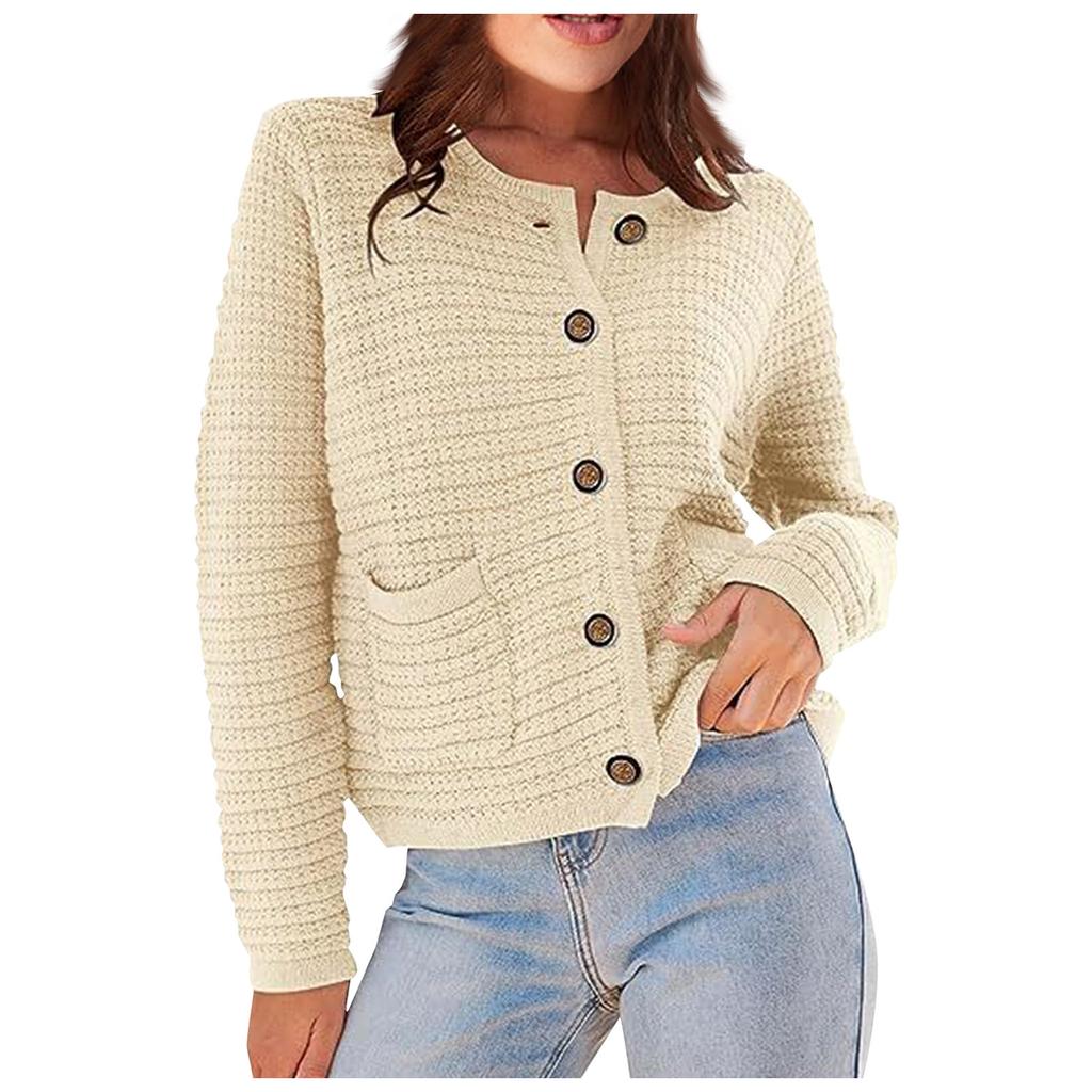 Cardigans pour femmes 2023 Automne Ouvert Devant Manches Longues Boutonné Tricot Cardigans Vêtements D'extérieur Avec Poches