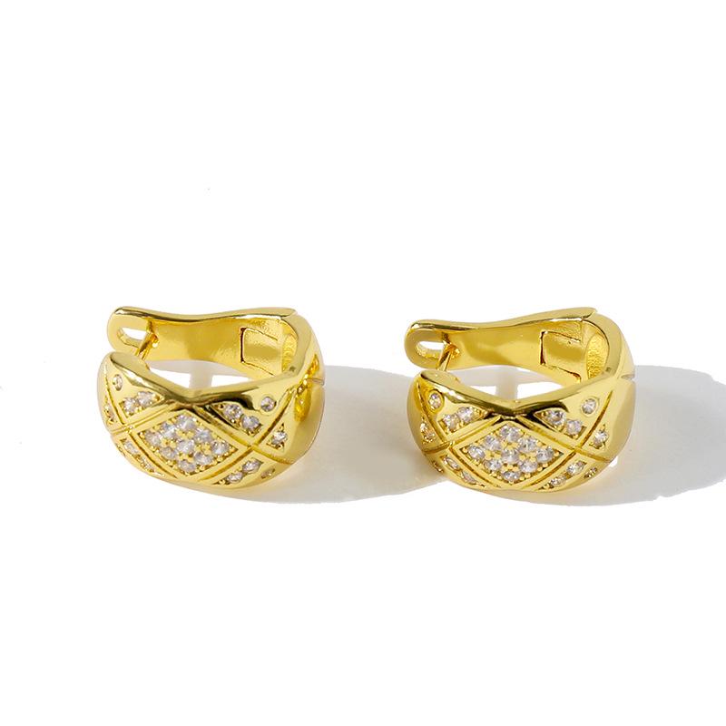 

Элегантные клипсы для ушей с инкрустацией бриллиантами в клетку аргайл - Трендовый европейский и американский стиль золотой