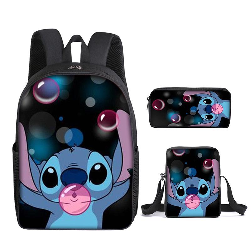 New Stitch Backpack, Stitch Three Piece Set, Elementary School Printed Cartoon Backpack, Shoulder Bag, Pencil Case Set