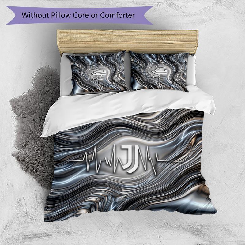 Juventus FC Pattern Printed 3PCS Bedding Set Soft Skin-Friendly Washable Duvet Cover & Pillowcases Set All Season Bedroom