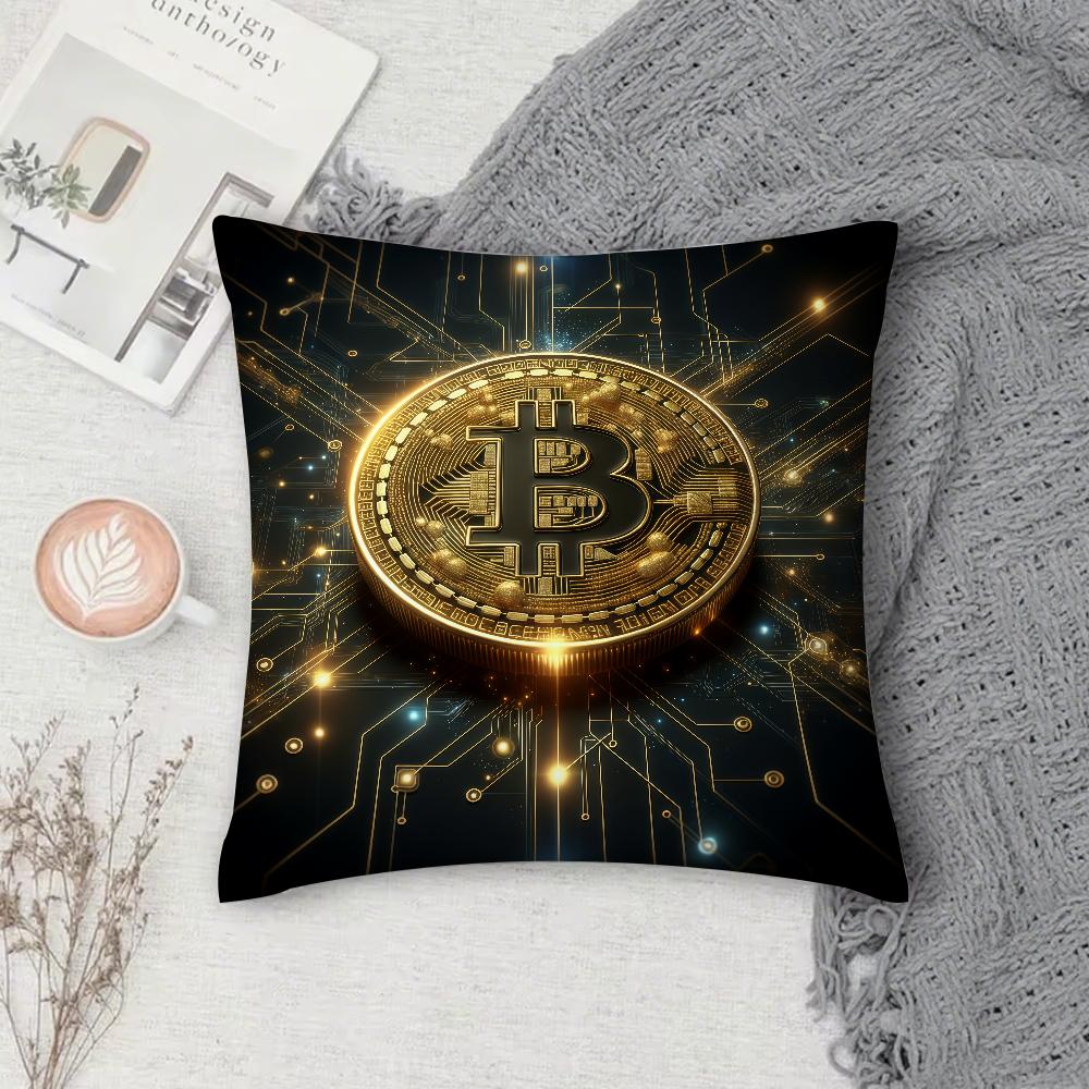 Bitcoin Pillow Case Square DoubleSided Printing Sofa Cushion Cover Pillowcase Bedroom Bedside