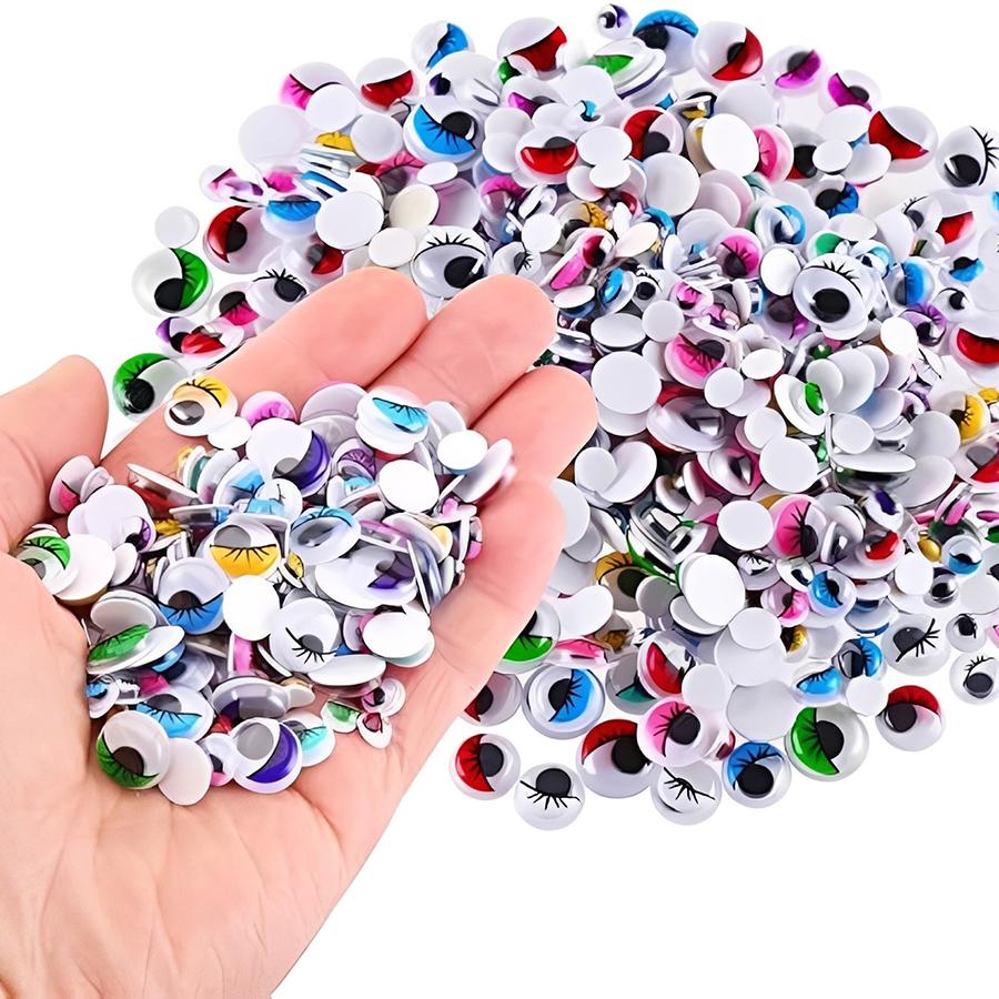 100/300/500pcs Adhesive Wiggle Eyes (0.8-1.5cm) - Colorful DIY Craft Supplies for Doll Making, Handmade Decorations, Scrapbookin