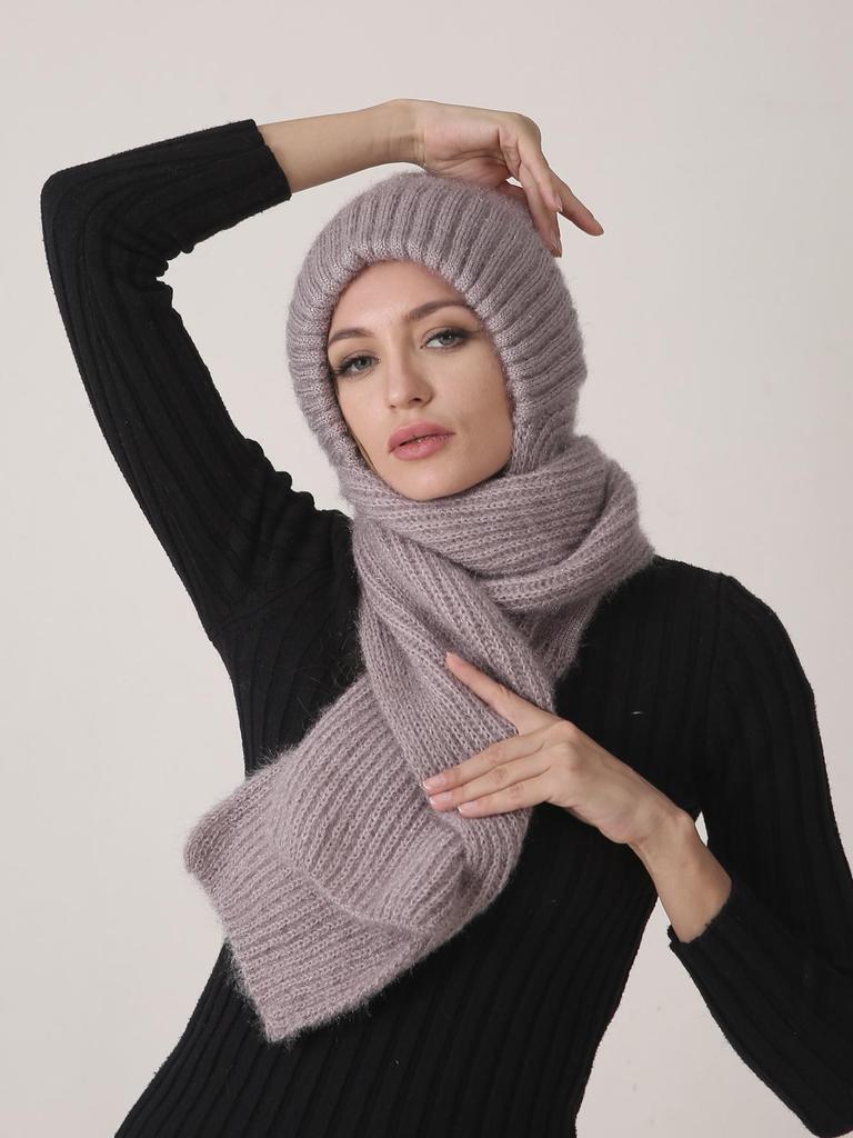 Winter Warm Knitted Thick Scarf Hats for Women Outdoor High Elastic Wind Hat