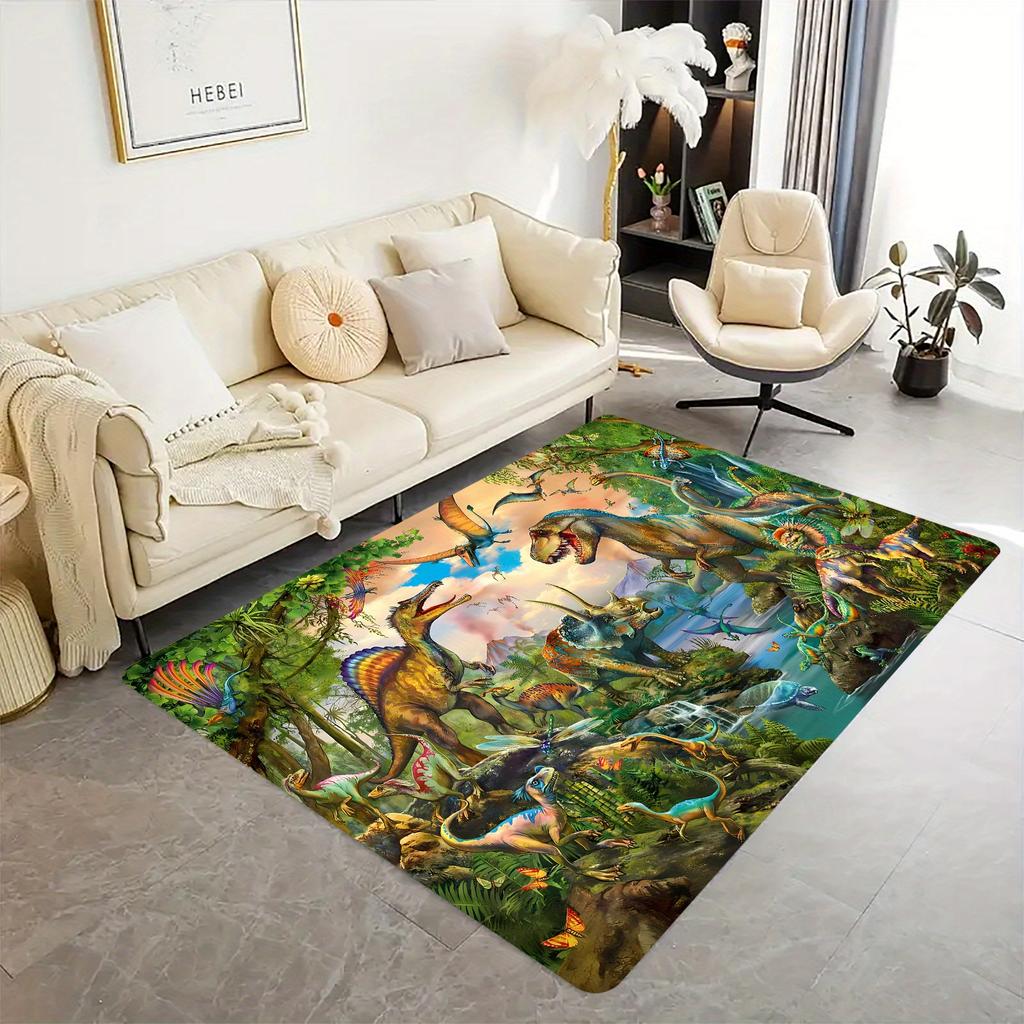 Jurassic dinosaur pattern Flannel-printed floor mats are slip-resistant Suitable for living room bedroom terrace garden carpets