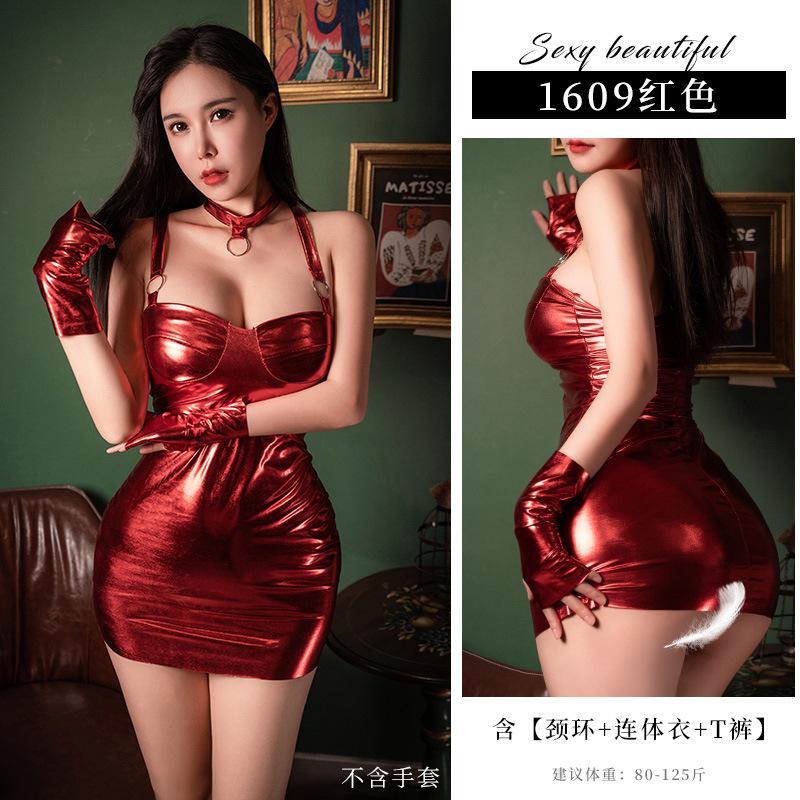 Sexy Underwear Wild Patent Leather Nightclub Dance Bunny Hip Dress Suspender Nightdress Women's Locomotive Suit Suit