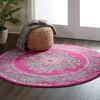 Pink Vintage Oriental Round Rug Traditional Medallion Floral Pattern Non‑slip Soft Living Room Bedroom Circular Floor Mat