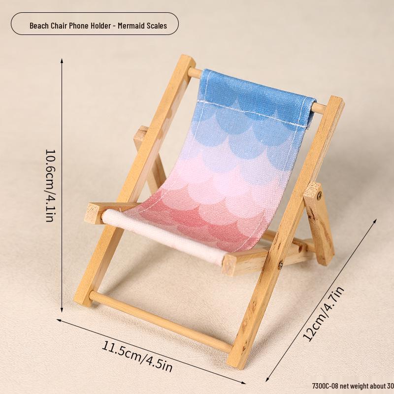 Foldable Wooden Beach Chair Phone Holder: Creative, Lazy Person Photo Stand & Desktop Ornament