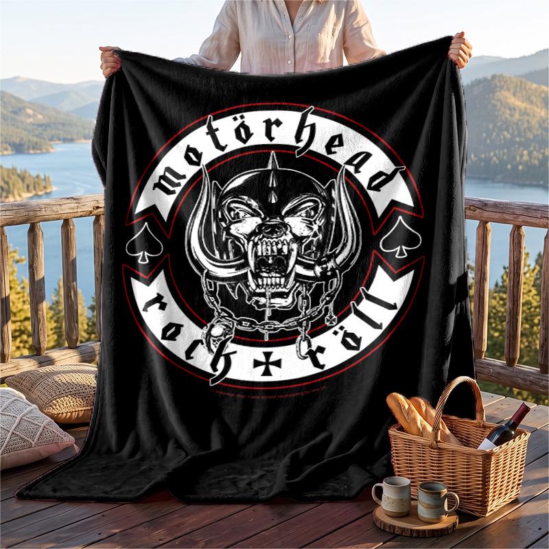 Warm Flannel Blanket Motorhead Pattern, Lightweight Comfortable Throw Blanket for Bed Sofa Use