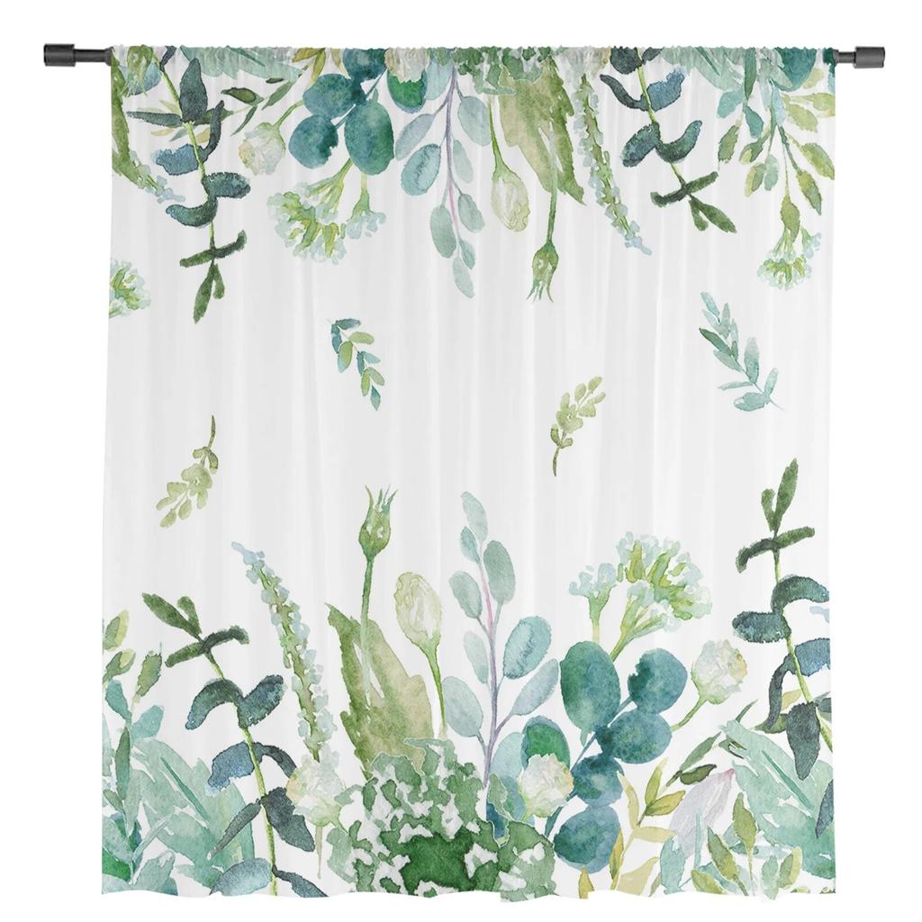 Aquarell Eukalyptus Blätter Bauernhof Gardinen für Wohnzimmer Schlafzimmer Tüll Vorhang für Küche Voile Vorhang Blindplatten