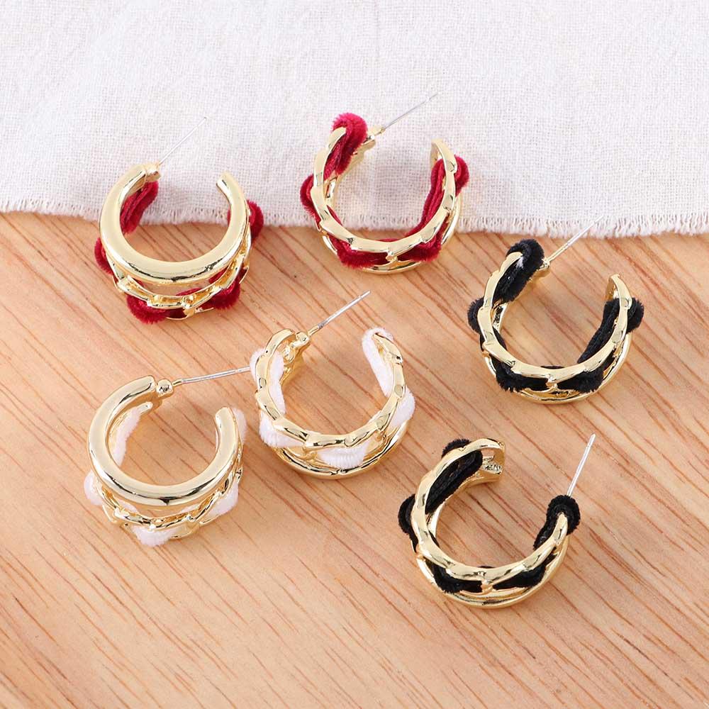 

Серьги-кольца из бархата и металла, 925 пробы, женские серьги-гвоздики в корейском стиле